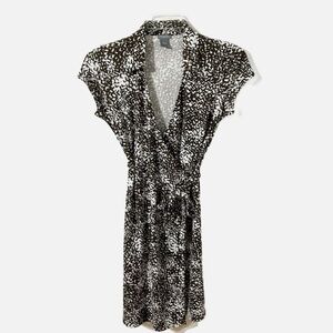 Ann Taylor Petites Cap Sleeve Wrap Style Midi Dress Tie at Waist Brown White